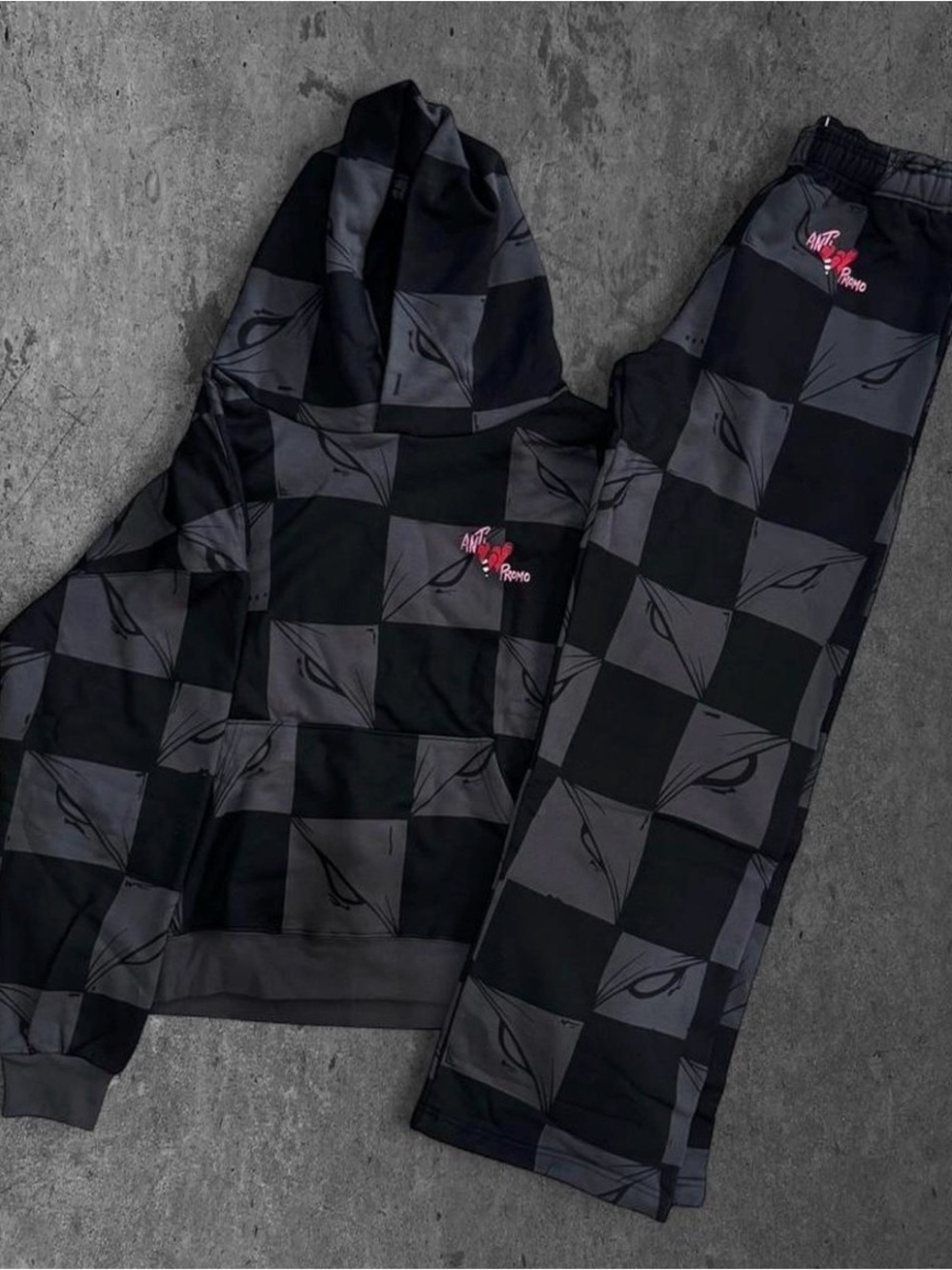 Chrome Hearts Black & Gray Checkerboard Hoodie and Sweatpants Set